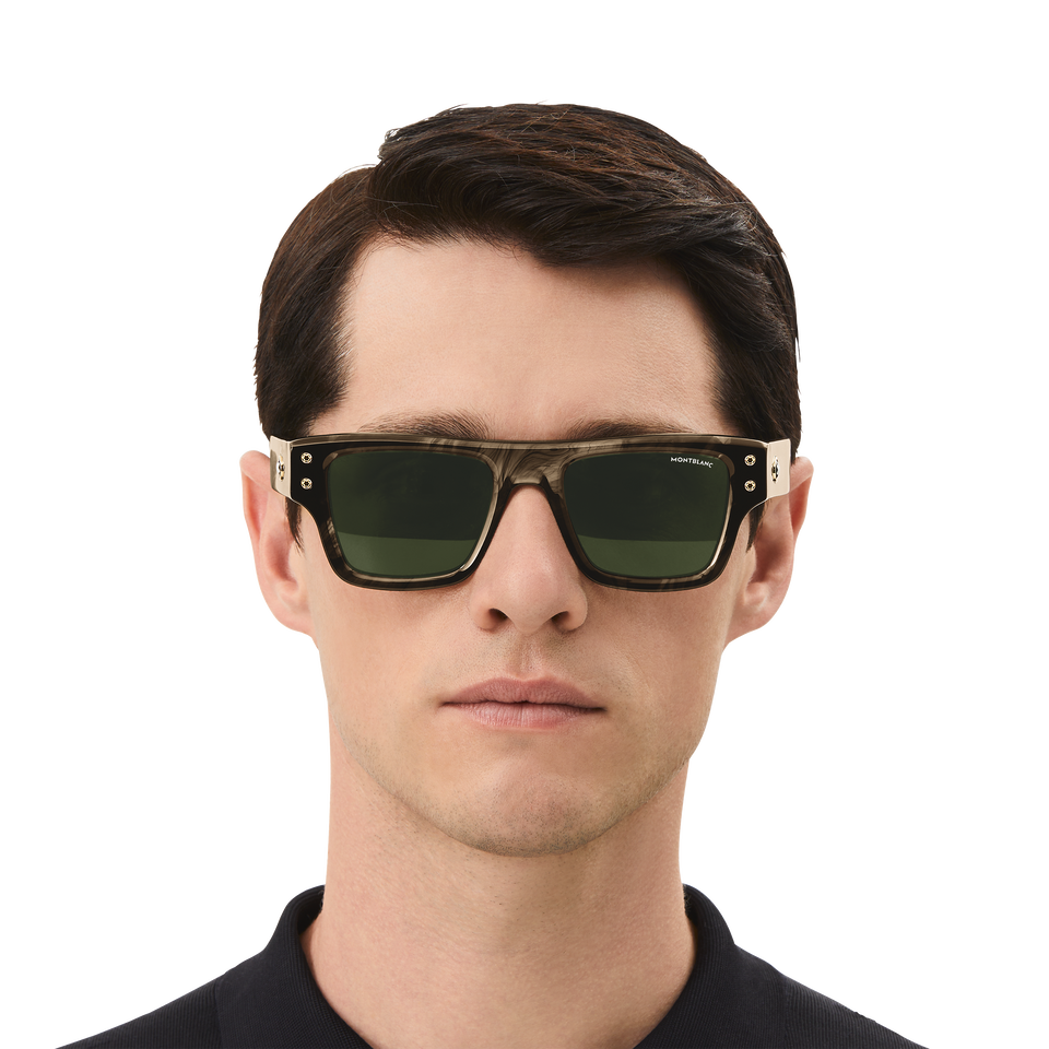 Rectangular Sunglasses with Melange Coloured Acetate Frame - 5