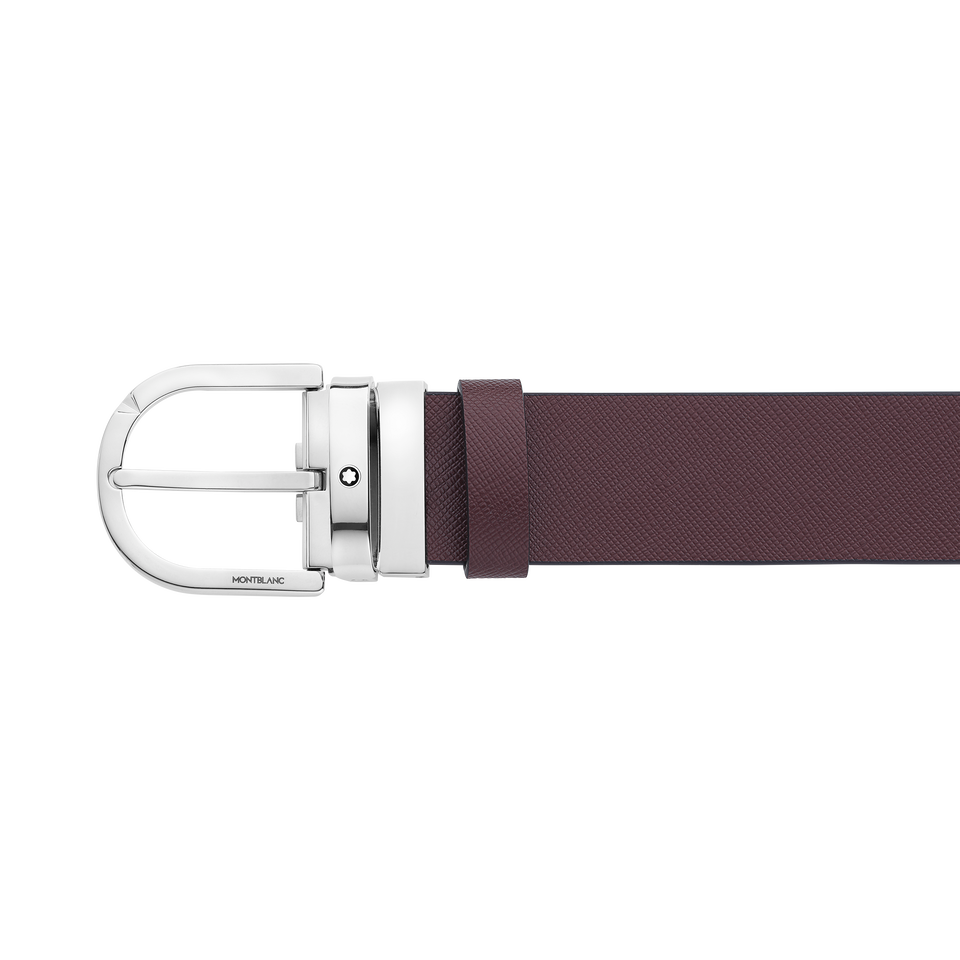 Horseshoe buckle printed black/mosto 35 mm reversible leather belt - 4