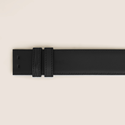 Black printed with bark tree motif and plain 35mm reversible leather belt