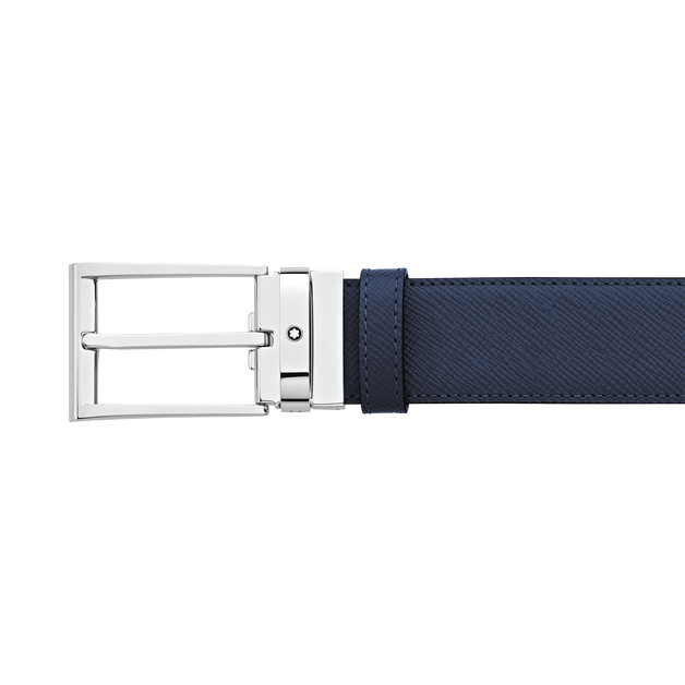 Black/blue 35 mm reversible leather belt - 4