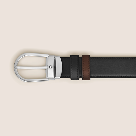 Horseshoe buckle brown/black 30mm reversible leather strap