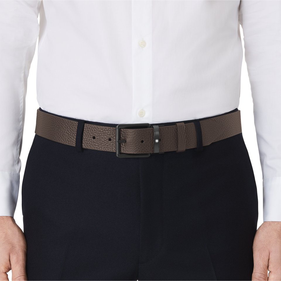 Brown/black 35 mm reversible leather belt - 2