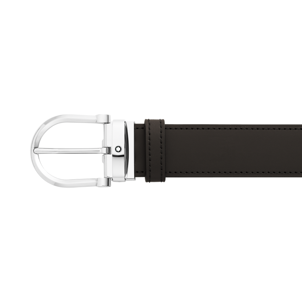 Horseshoe buckle black/brown 35 mm reversible leather belt - 1