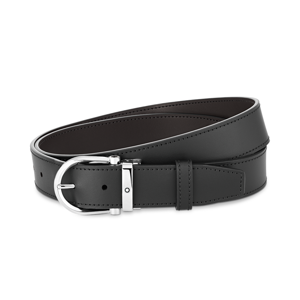 Horseshoe buckle black/brown 35 mm reversible leather belt - 3