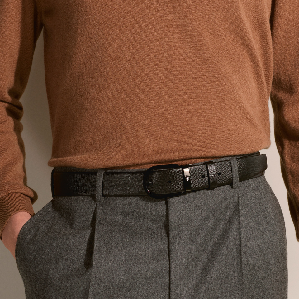 Horseshoe buckle black 35mm leather belt - 2