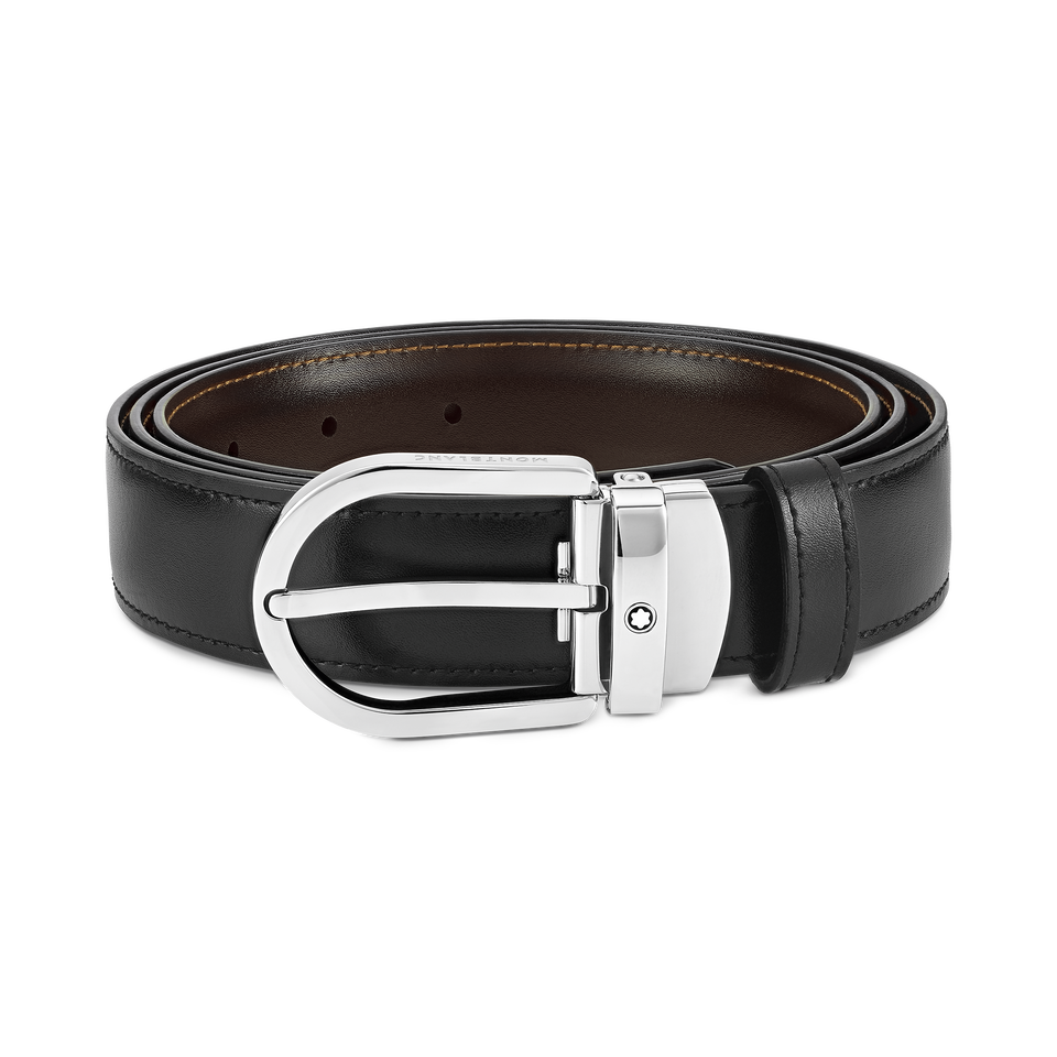 Horseshoe buckle black/brown 30 mm reversible leather belt - 1