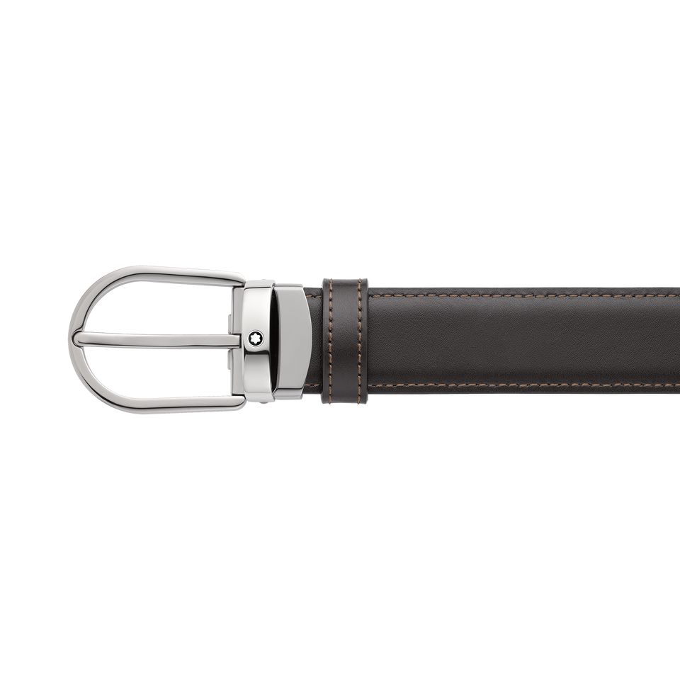 Horseshoe buckle black/brown 30 mm reversible leather belt - 1