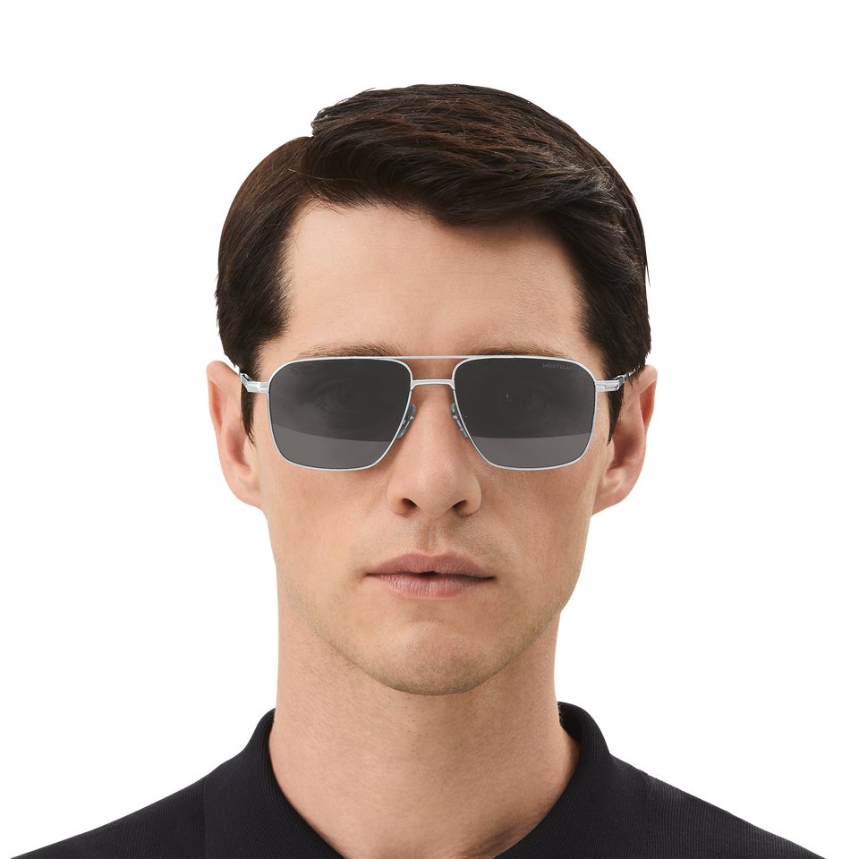 Rectangular Sunglasses with Silver Coloured Metal Frame - 4