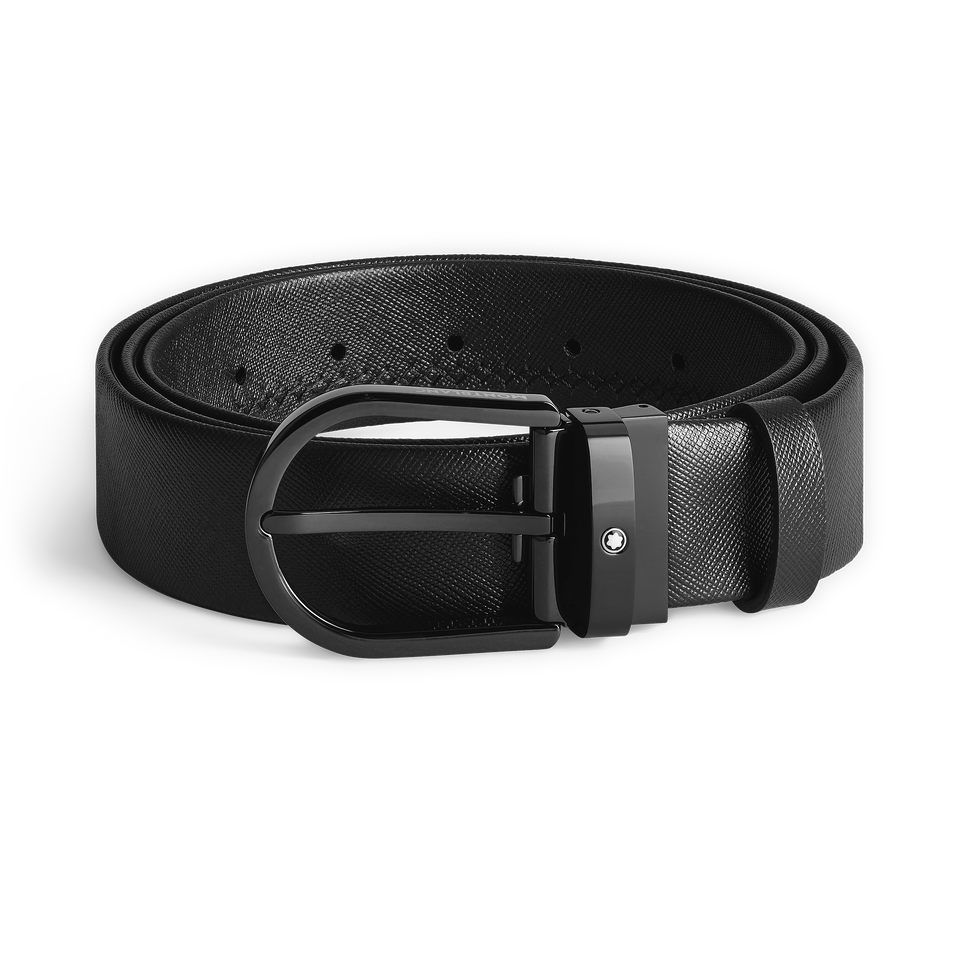 Horseshoe buckle black 35mm leather belt - 1