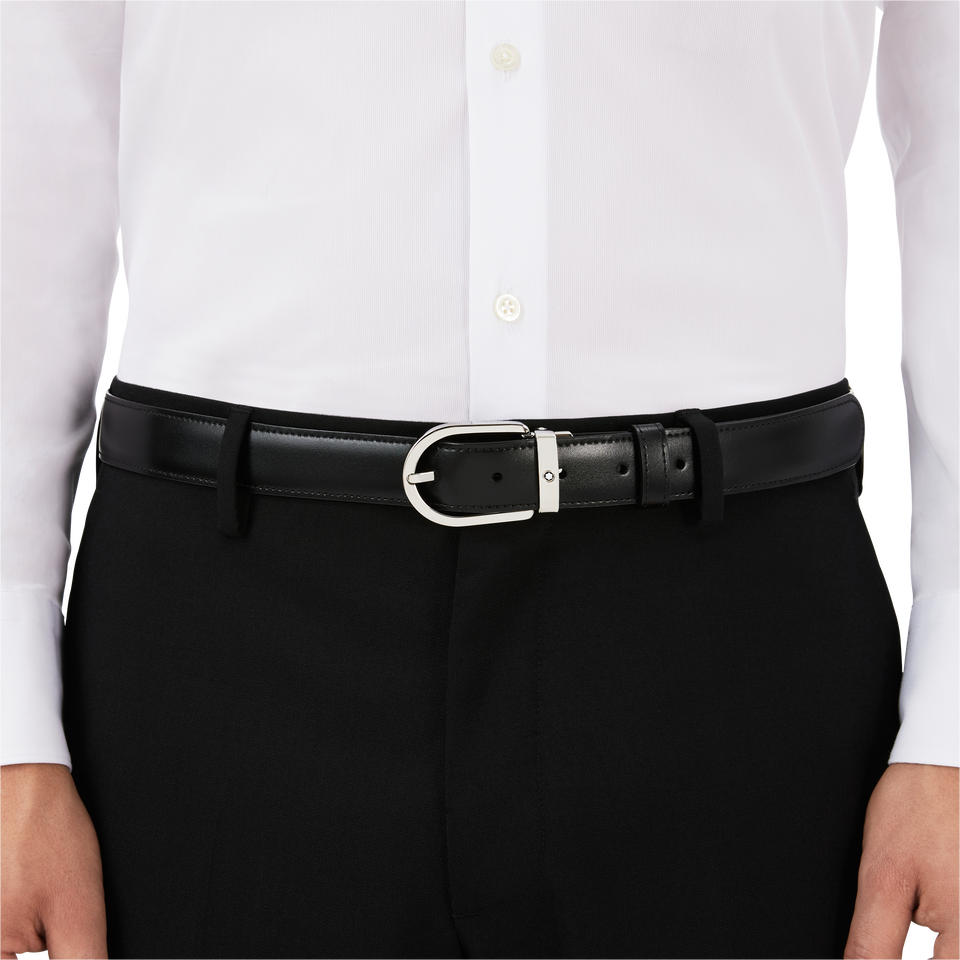 Horseshoe buckle black/brown 30 mm reversible leather belt - 3