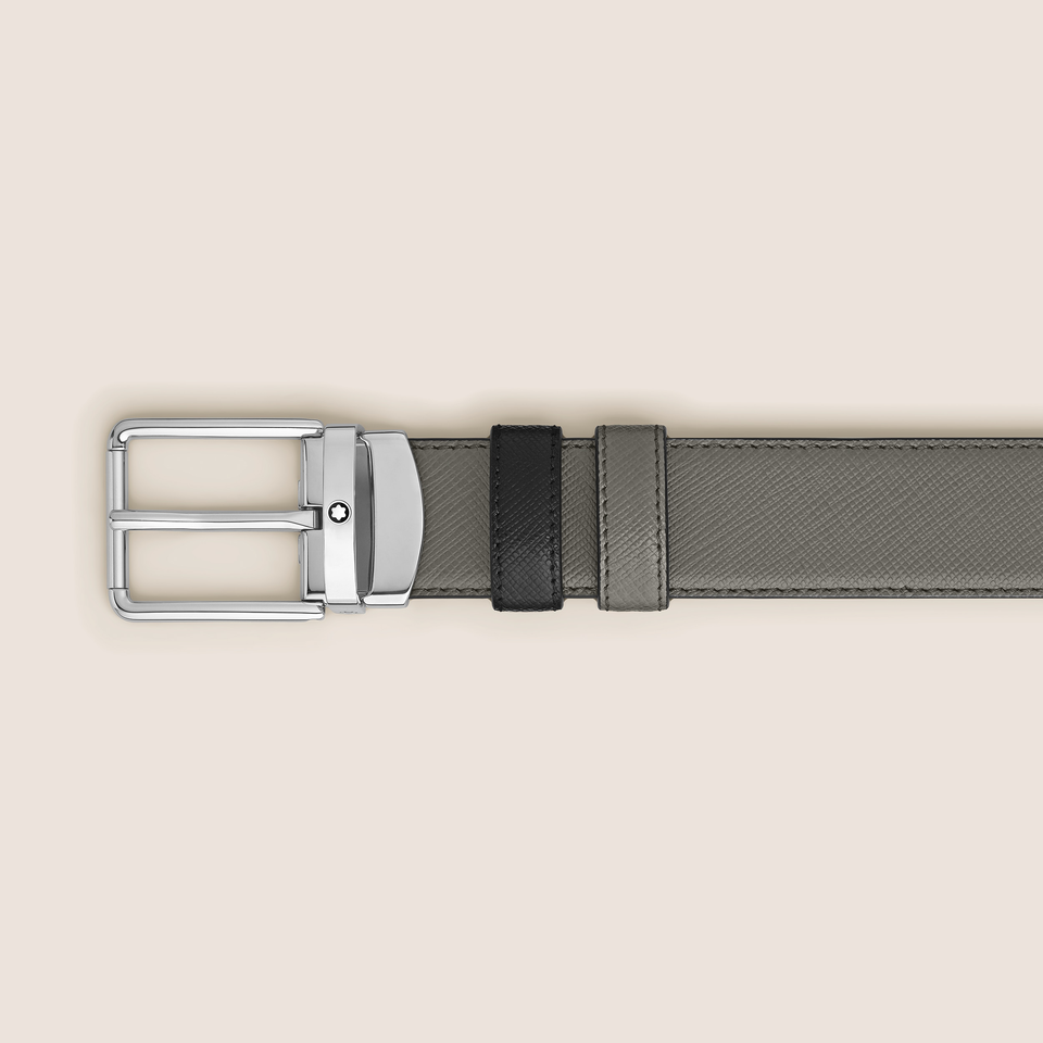 Medium grey/black 30mm reversible leather belt - 3