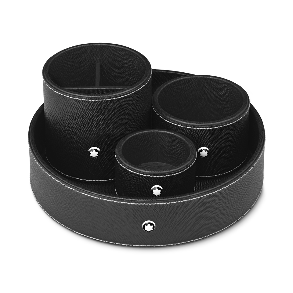 Round pen holder in black leather - 1