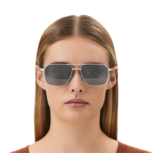 Rectangular Sunglasses with Silver Coloured Metal Frame