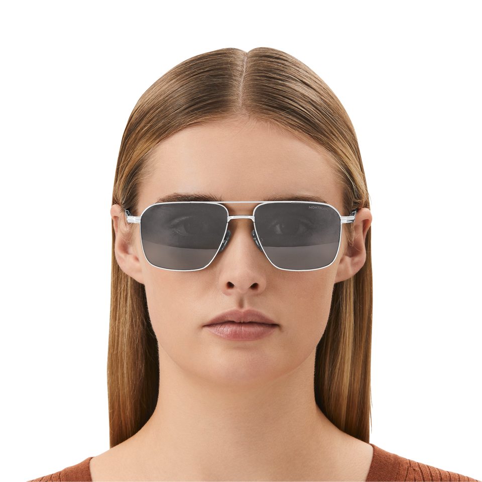 Rectangular Sunglasses with Silver Coloured Metal Frame - 3