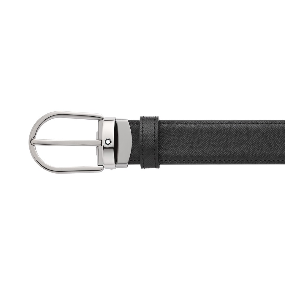 Horseshoe buckle black/blue 30 mm reversible leather belt - 3