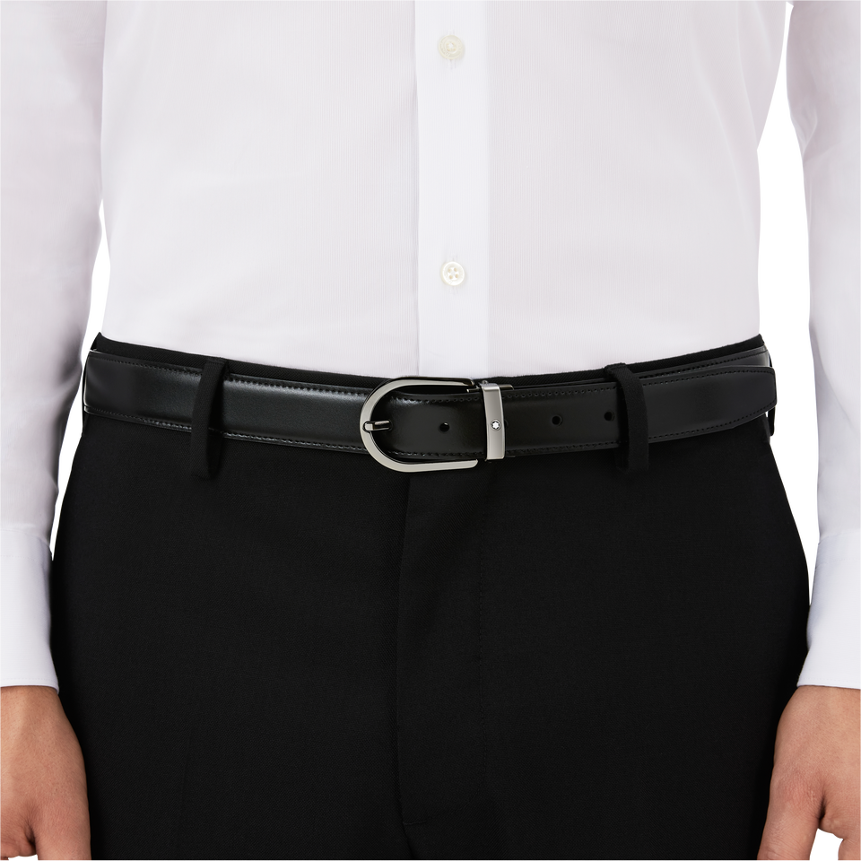 Horseshoe buckle black/brown 30 mm reversible leather belt - 5