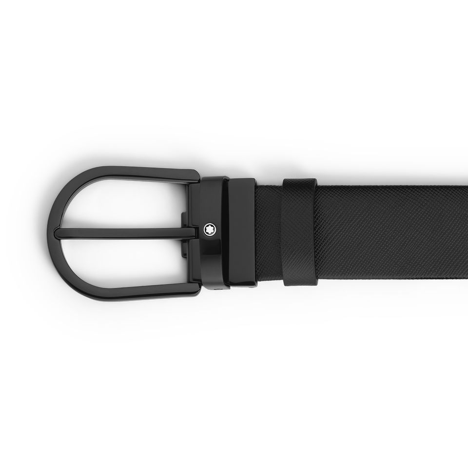 Horseshoe buckle black 35mm leather belt - 3